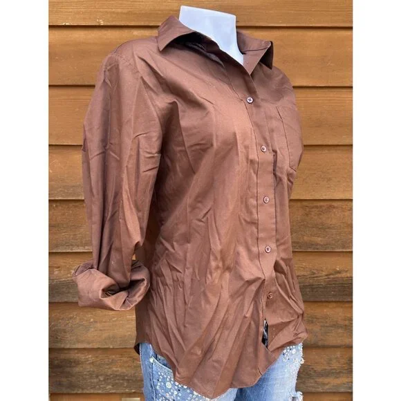 Foxcroft Milk Chocolate Wrinkle Free RN21664 Button Down Shirt Size 12P - Picture 6 of 8
